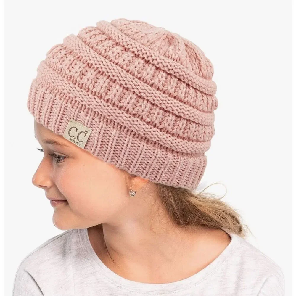C.C Kids' Children's Soft Warm Fuzzy Two Tone Cuff Beanie Skull Cap Corral Peach